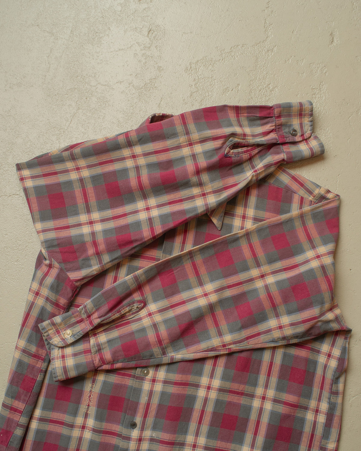 1960s Escort German checkered Cotton Flannel Shirt burgundy - L/XL