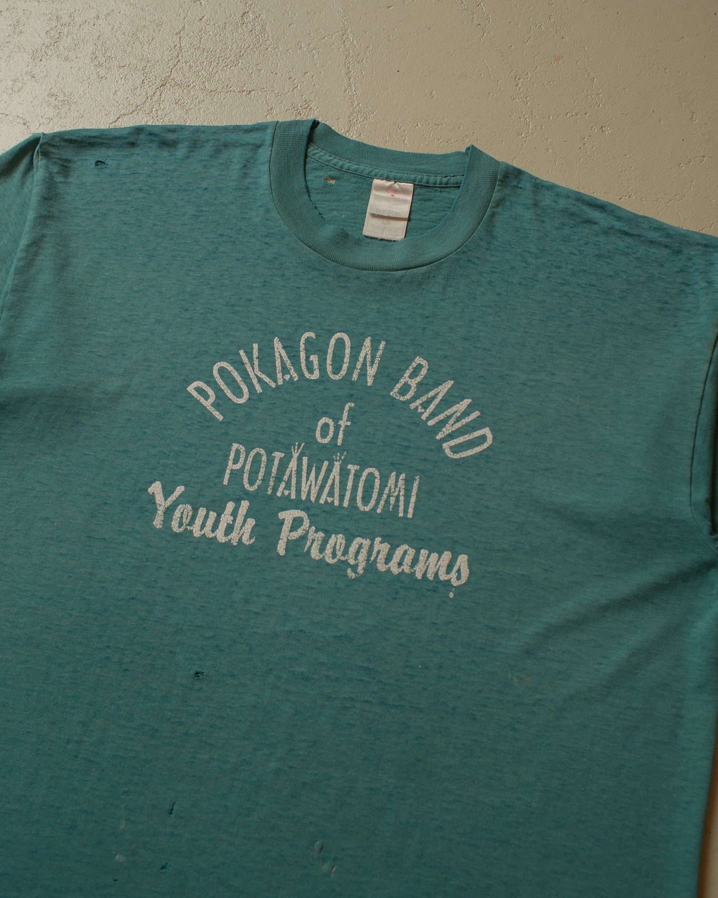 1990s distressed Pokagon Band T-shirt green - XL/XXL
