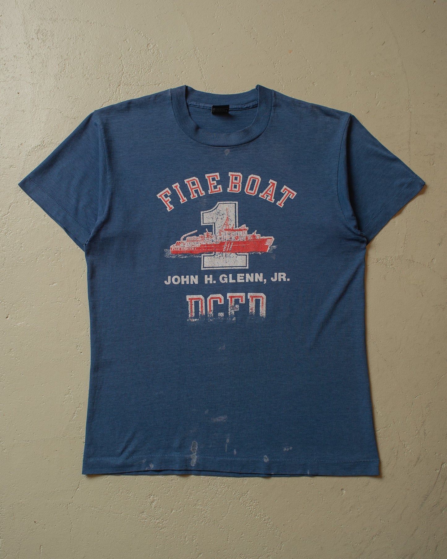 1990s stained FDNY Fireboat T-shirt blue - M