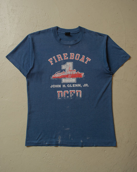 1990s stained FDNY Fireboat T-shirt blue - M