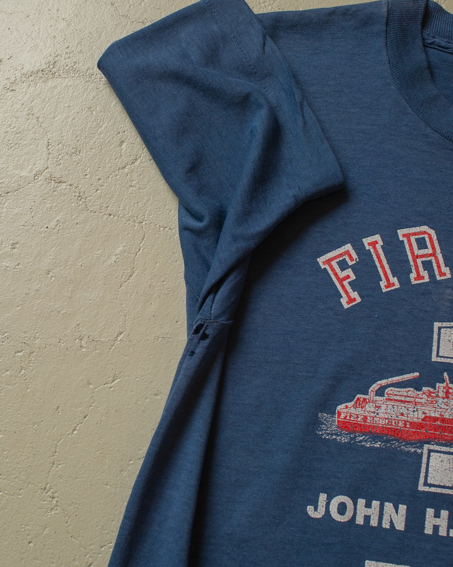 1990s stained FDNY Fireboat T-shirt blue - M