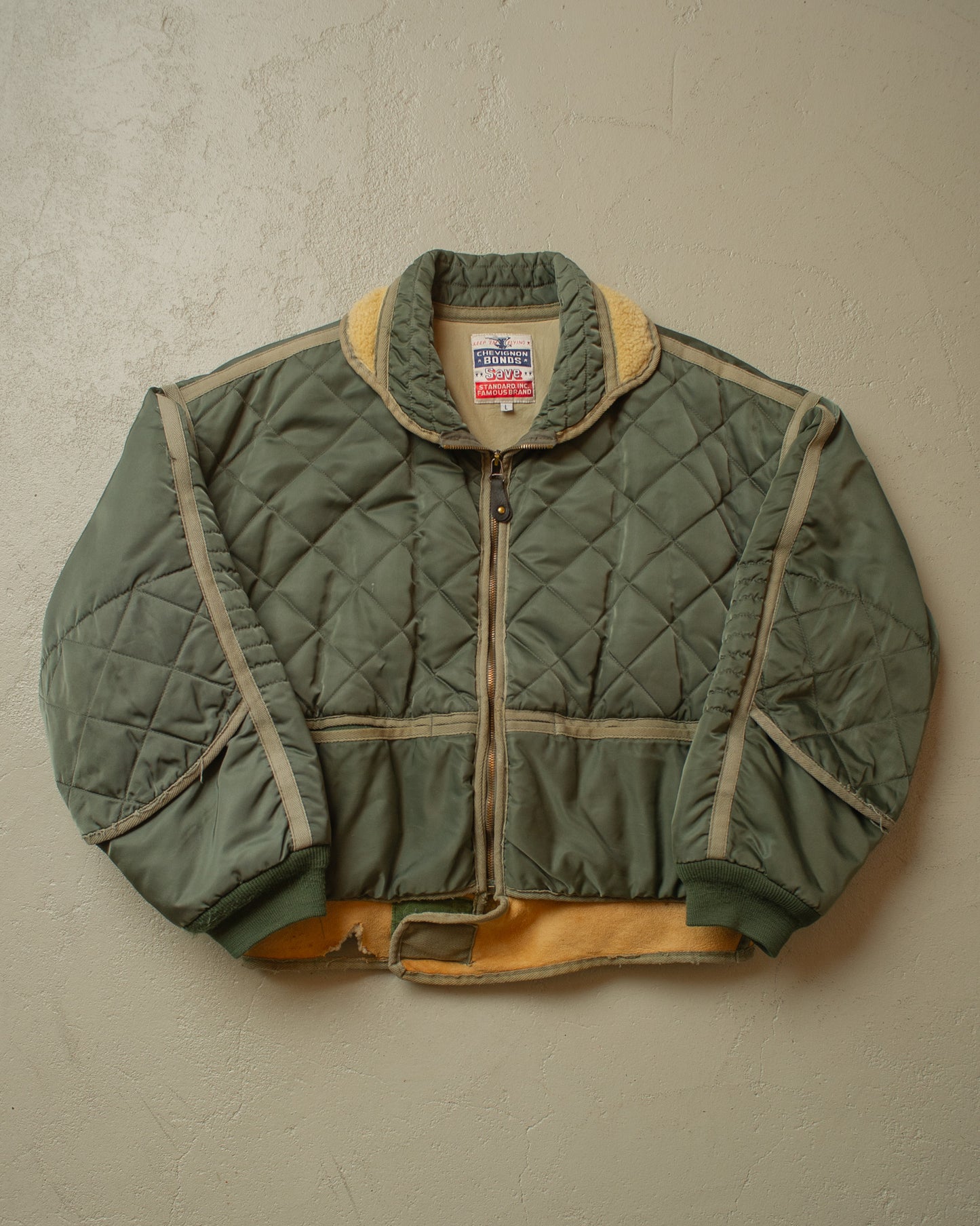 1980s Chevignon Quilted Flight Jacket green - L