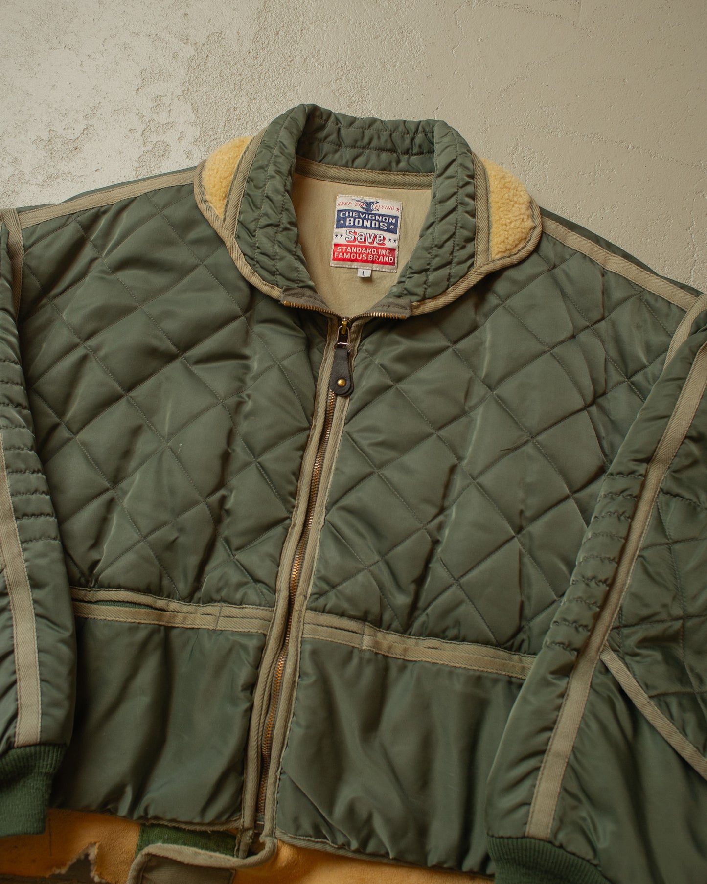 1980s Chevignon Quilted Flight Jacket green - L