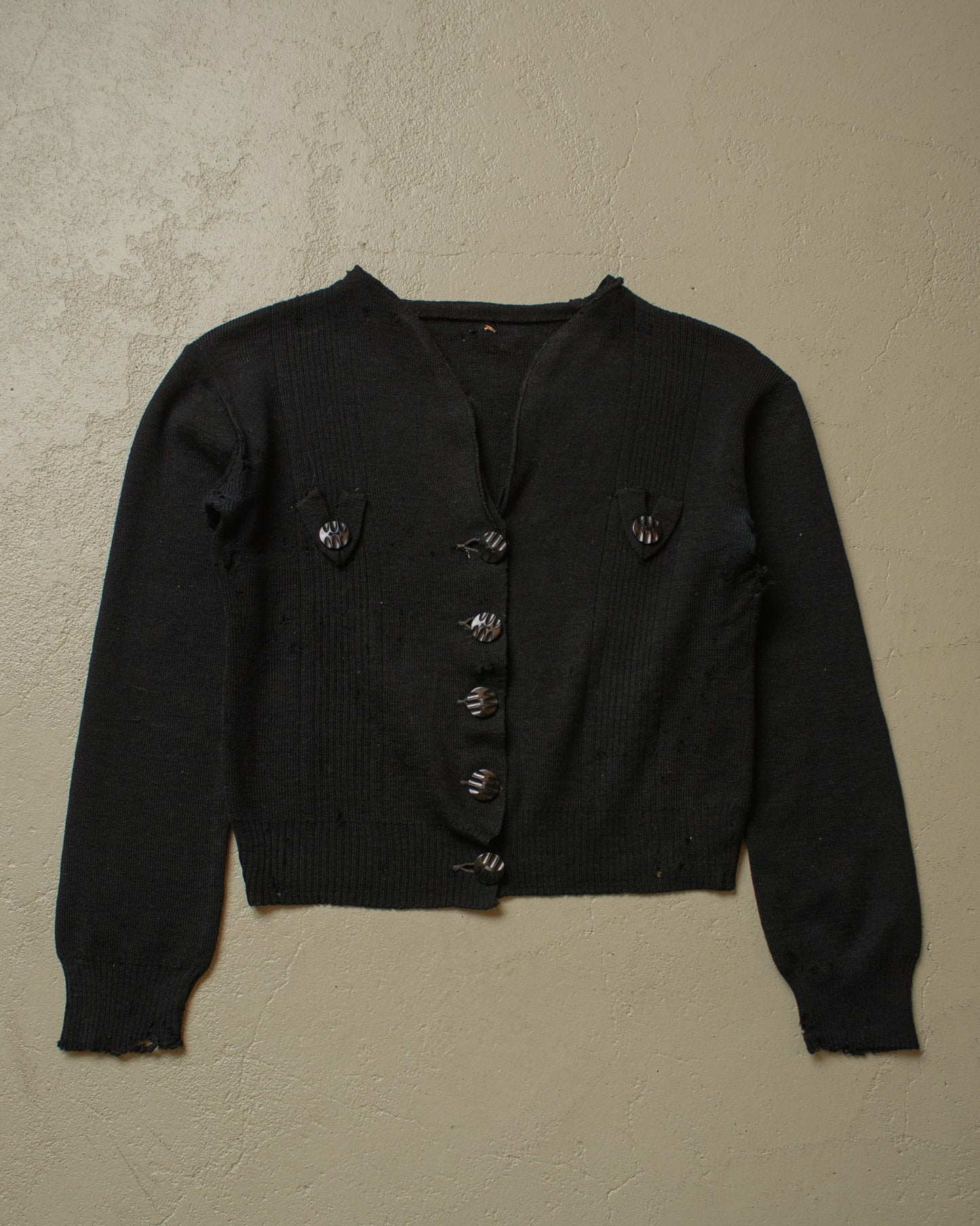 1930s/40s Womens distressed Knit Jacket black - XS/S