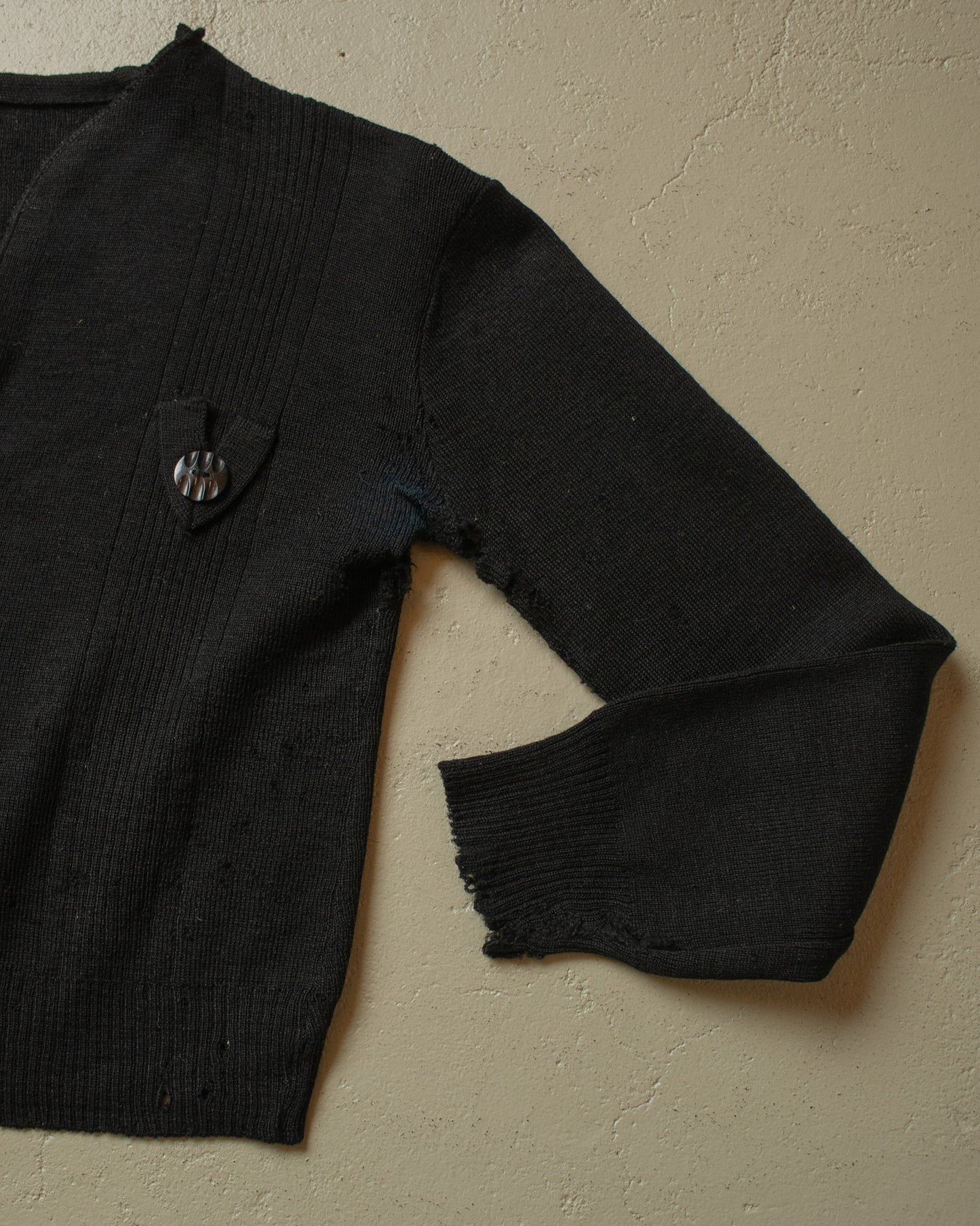 1930s/40s Womens distressed Knit Jacket black - XS/S