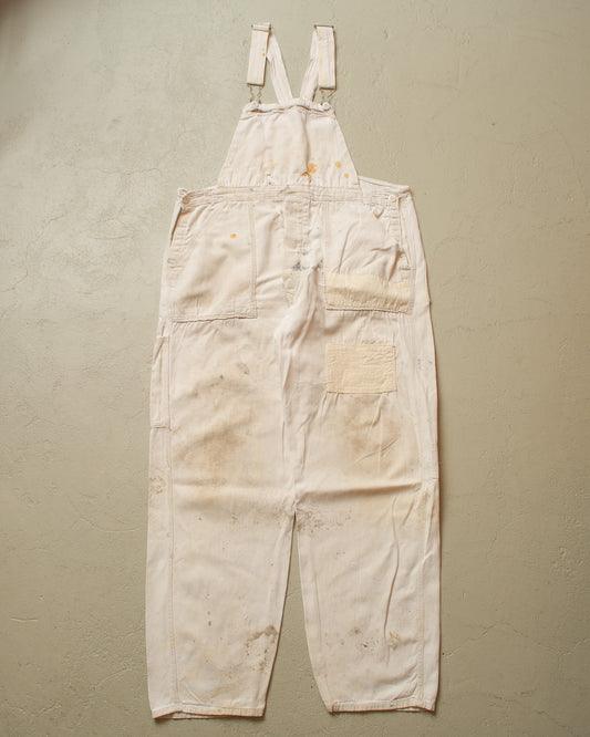 1940s/50s German repaired Cotton Twill Work Overall white - W40 L30