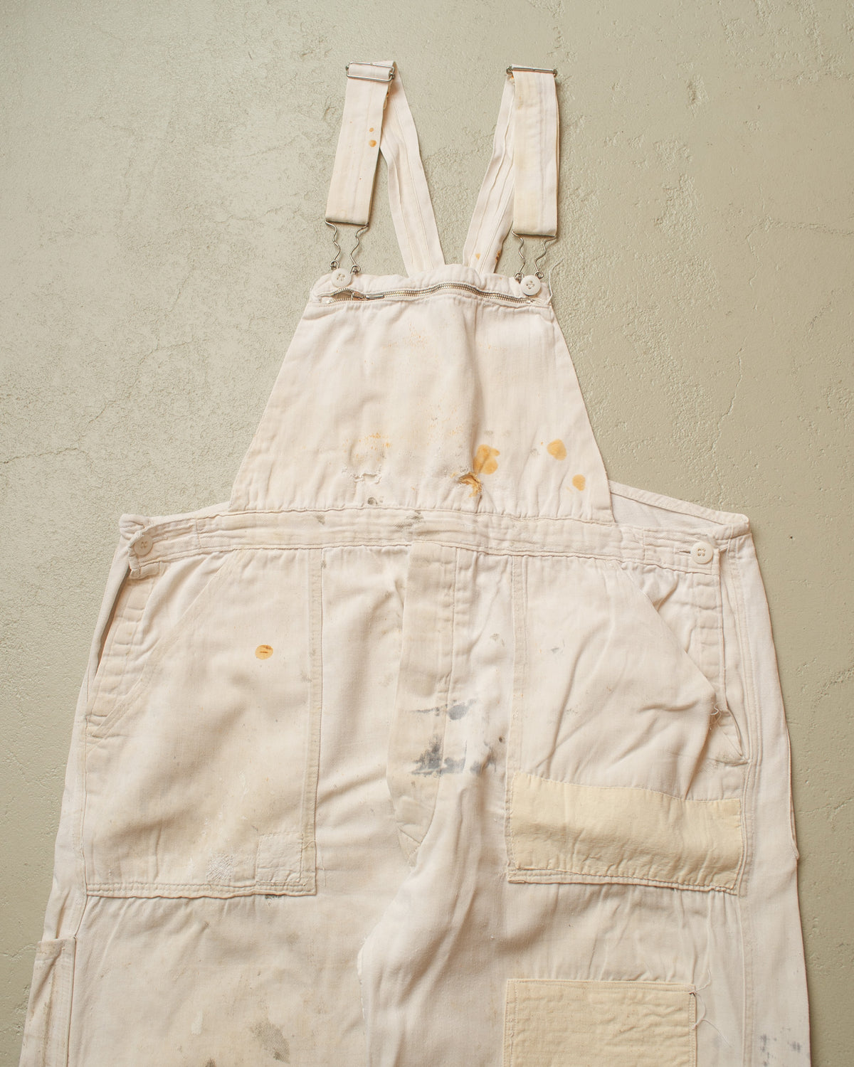 1940s/50s German repaired Cotton Twill Work Overall white - W40 L30