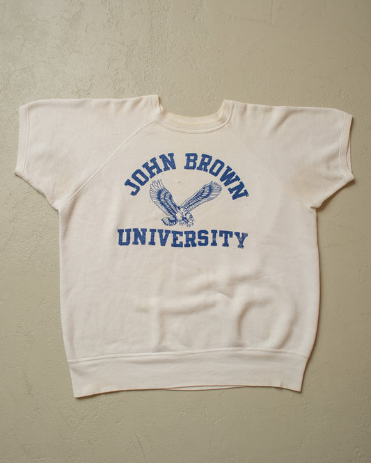 1960s John Brown University Short Sleeve Sweatshirt white - XL