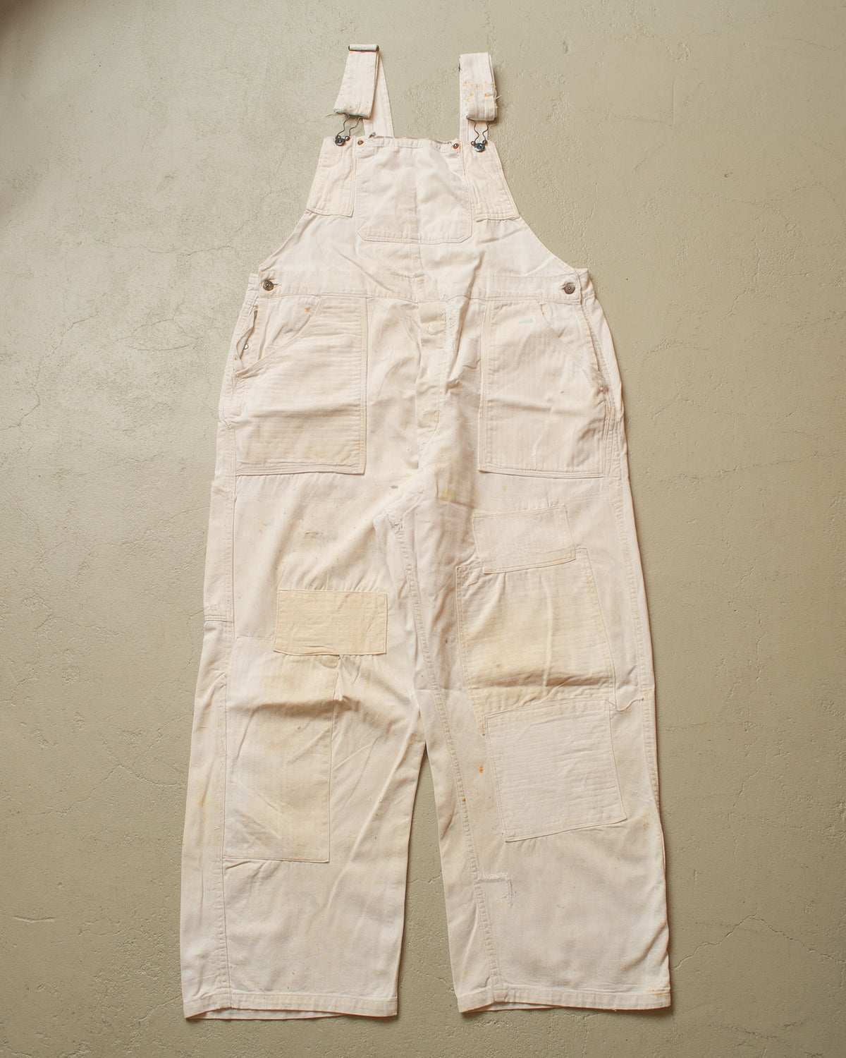 1940s German Repaired Cotton Twill Work Overall white - W39 L26,5