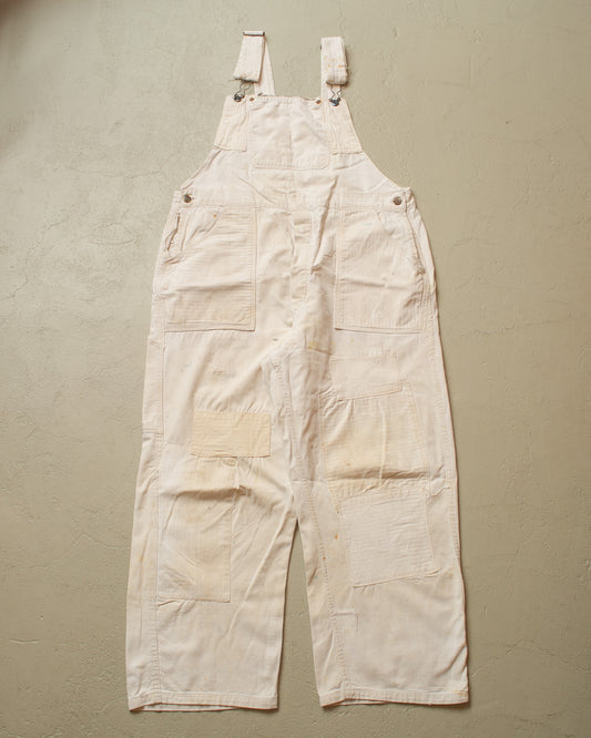 1940s German Repaired Cotton Twill Work Overall white - W39 L26,5
