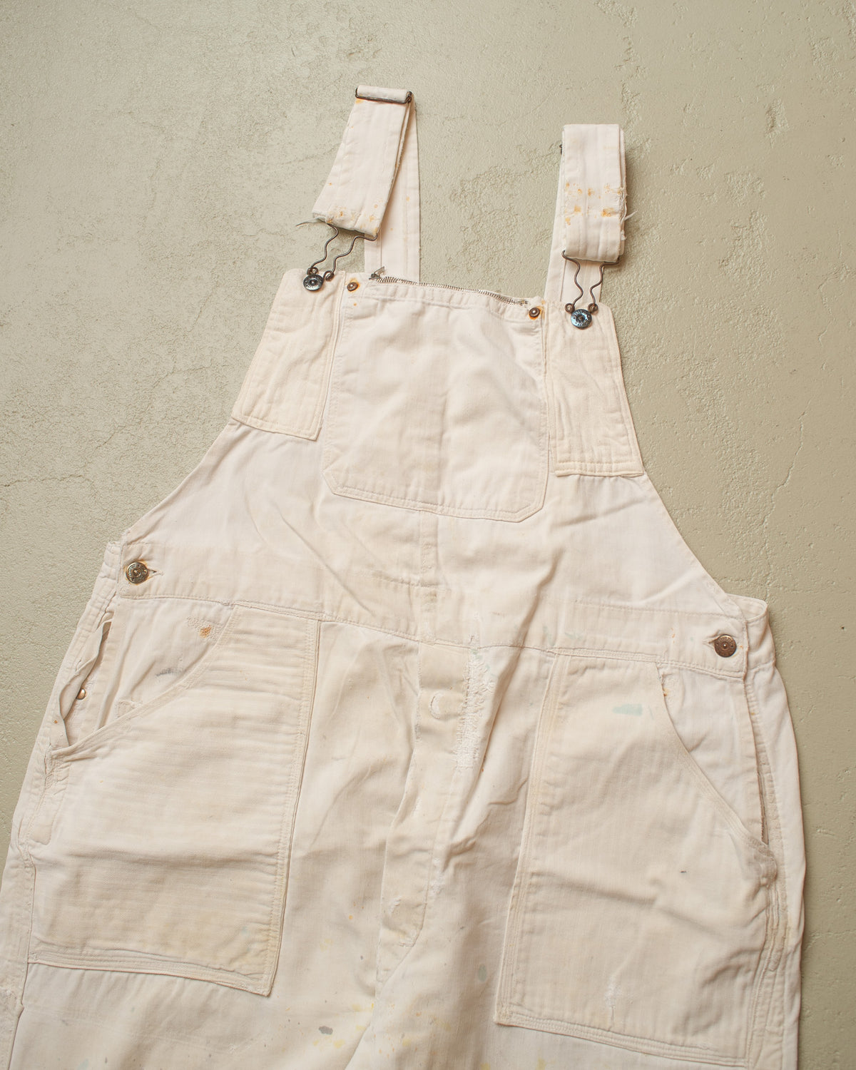 1940s German Repaired Cotton Twill Work Overall white - W39 L26,5