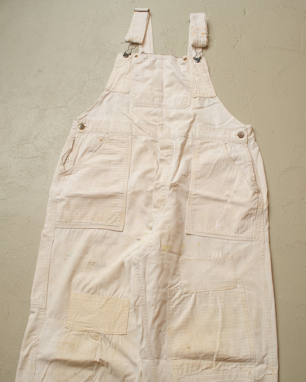 1940s German Repaired Cotton Twill Work Overall white - W39 L26,5