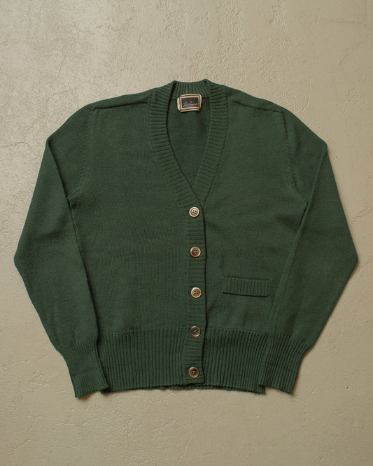 1970s Womens Wool Blend Knit Cardigan green - S/M