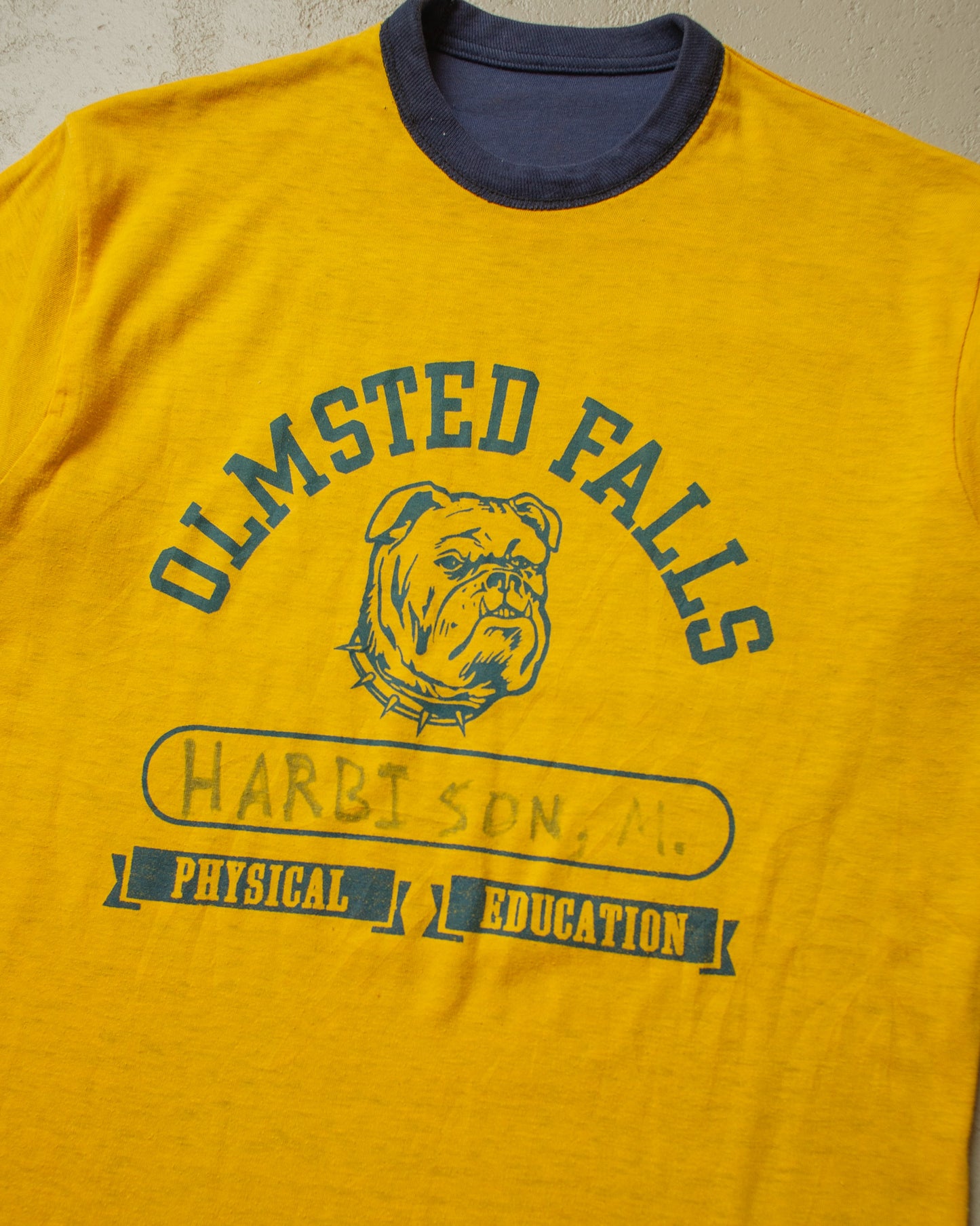 1970s/80s Olmsted Falls Reversible T-shirt yellow/blue - S/M