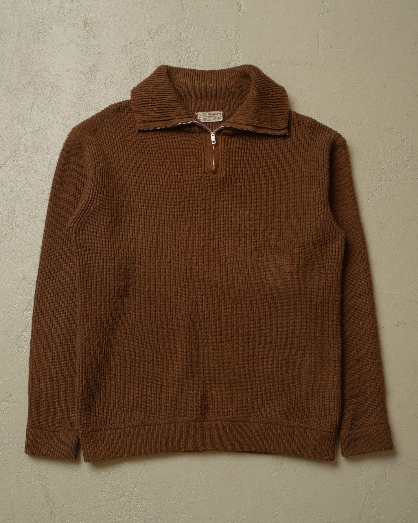 1960s Quarter Zip Knit Sweater brown - XL