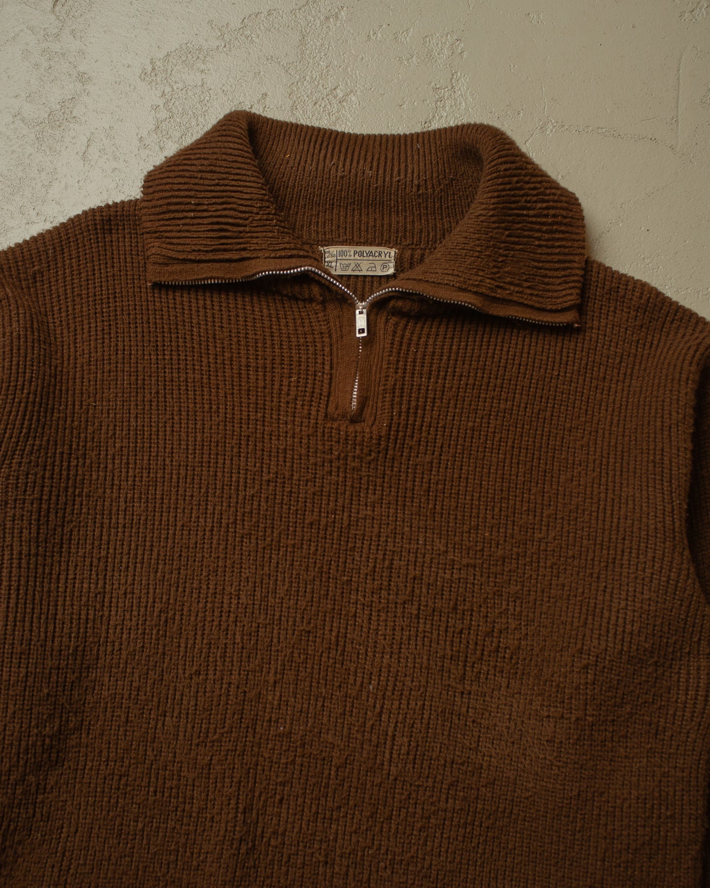 1960s Quarter Zip Knit Sweater brown - XL