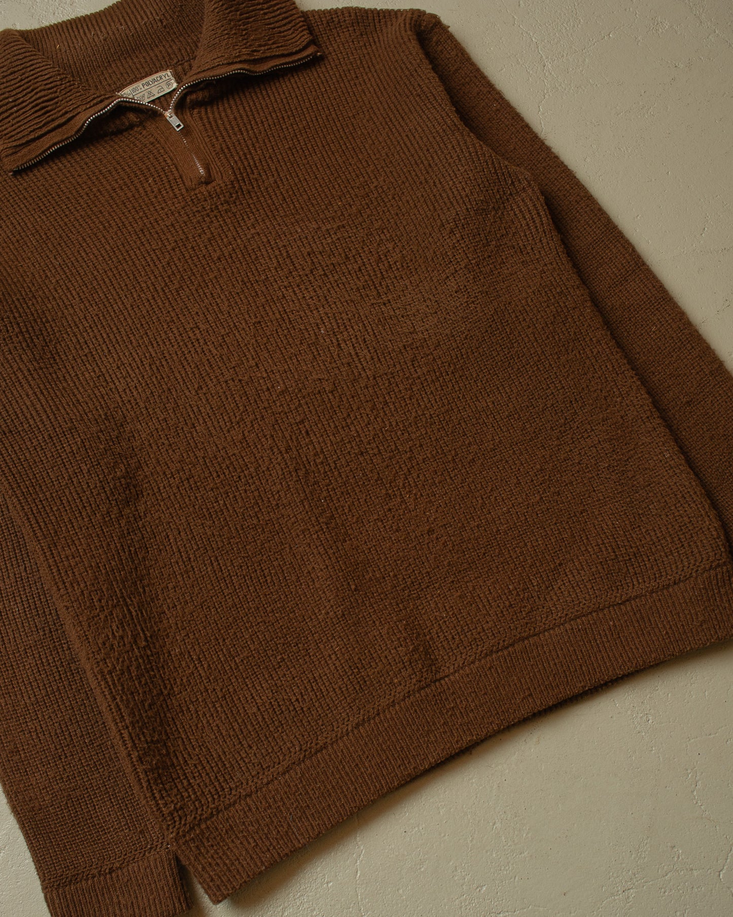 1960s Quarter Zip Knit Sweater brown - XL