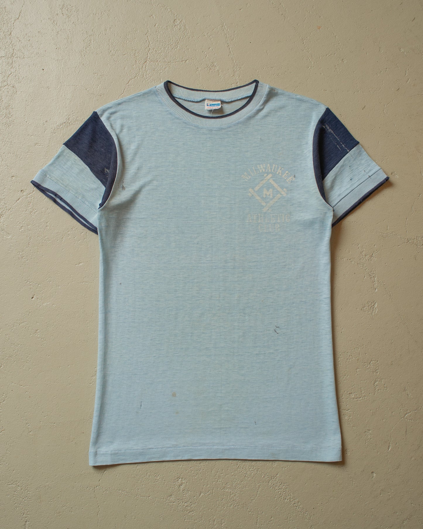 1970s distressed Champion Milwaukee Athletic Club T-shirt blue - S/M
