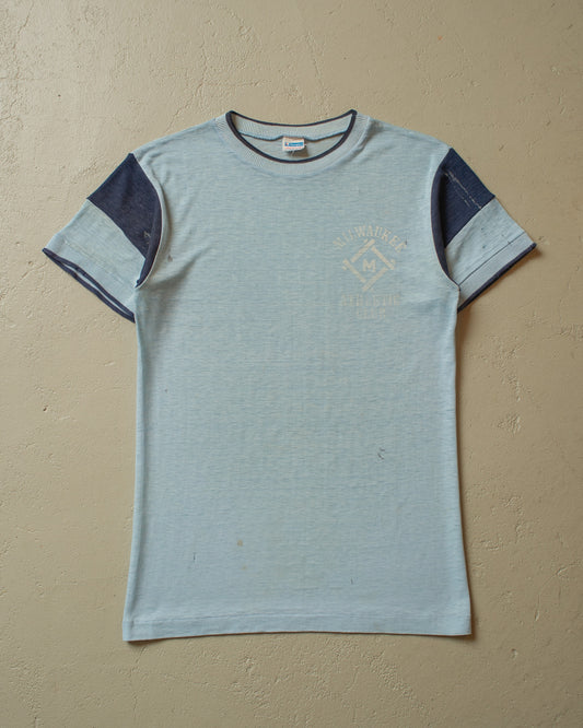1970s distressed Champion Milwaukee Athletic Club T-shirt blue - S/M