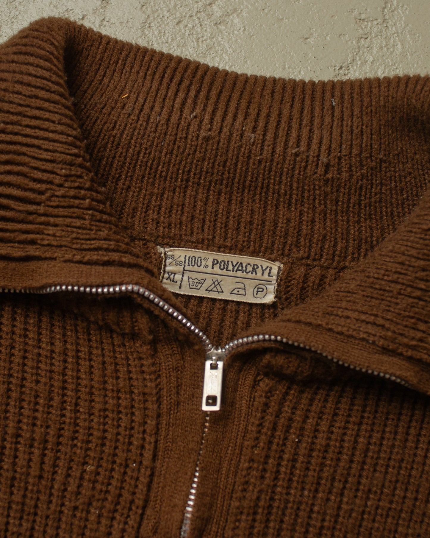 1960s Quarter Zip Knit Sweater brown - XL