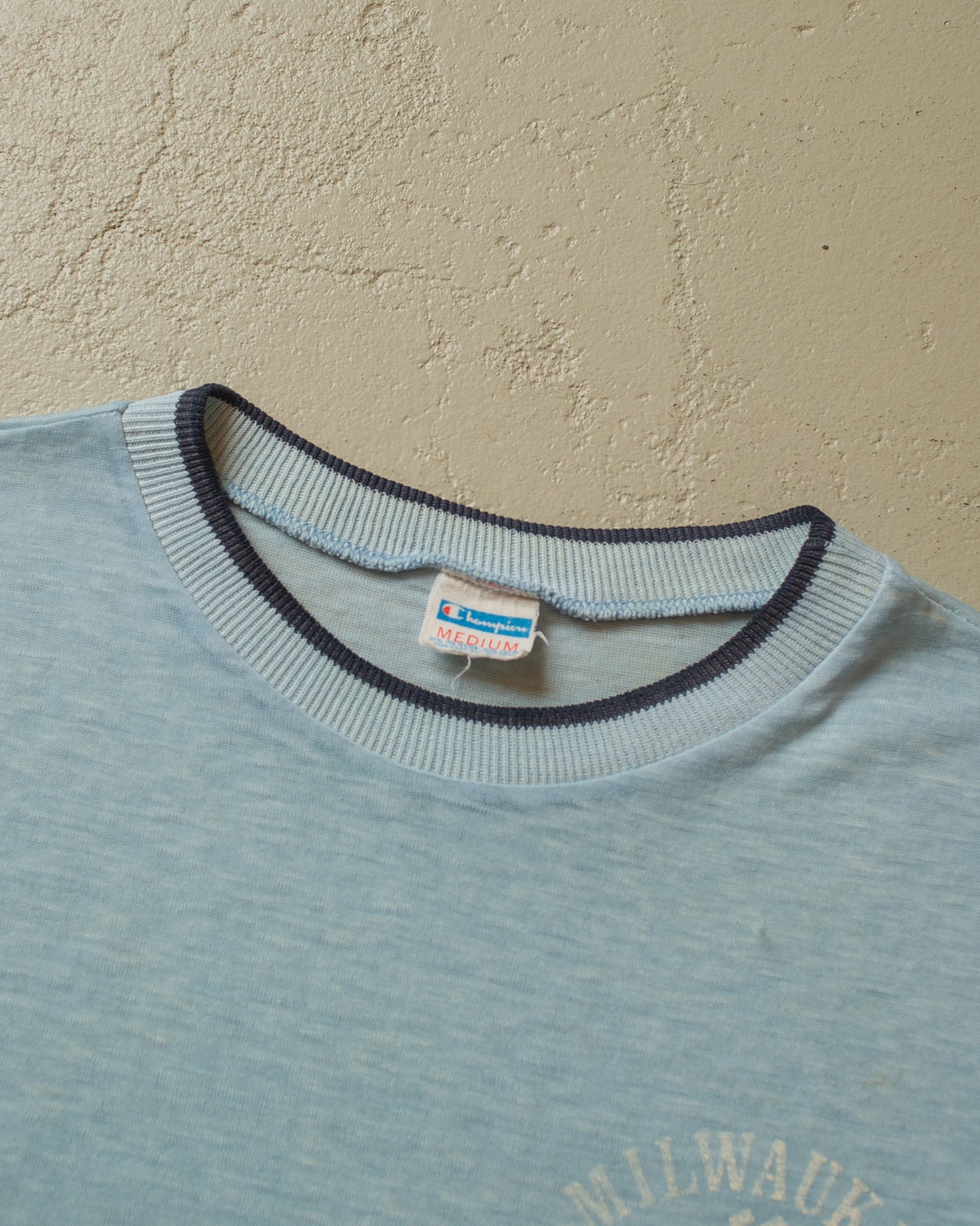 1970s distressed Champion Milwaukee Athletic Club T-shirt blue - S/M