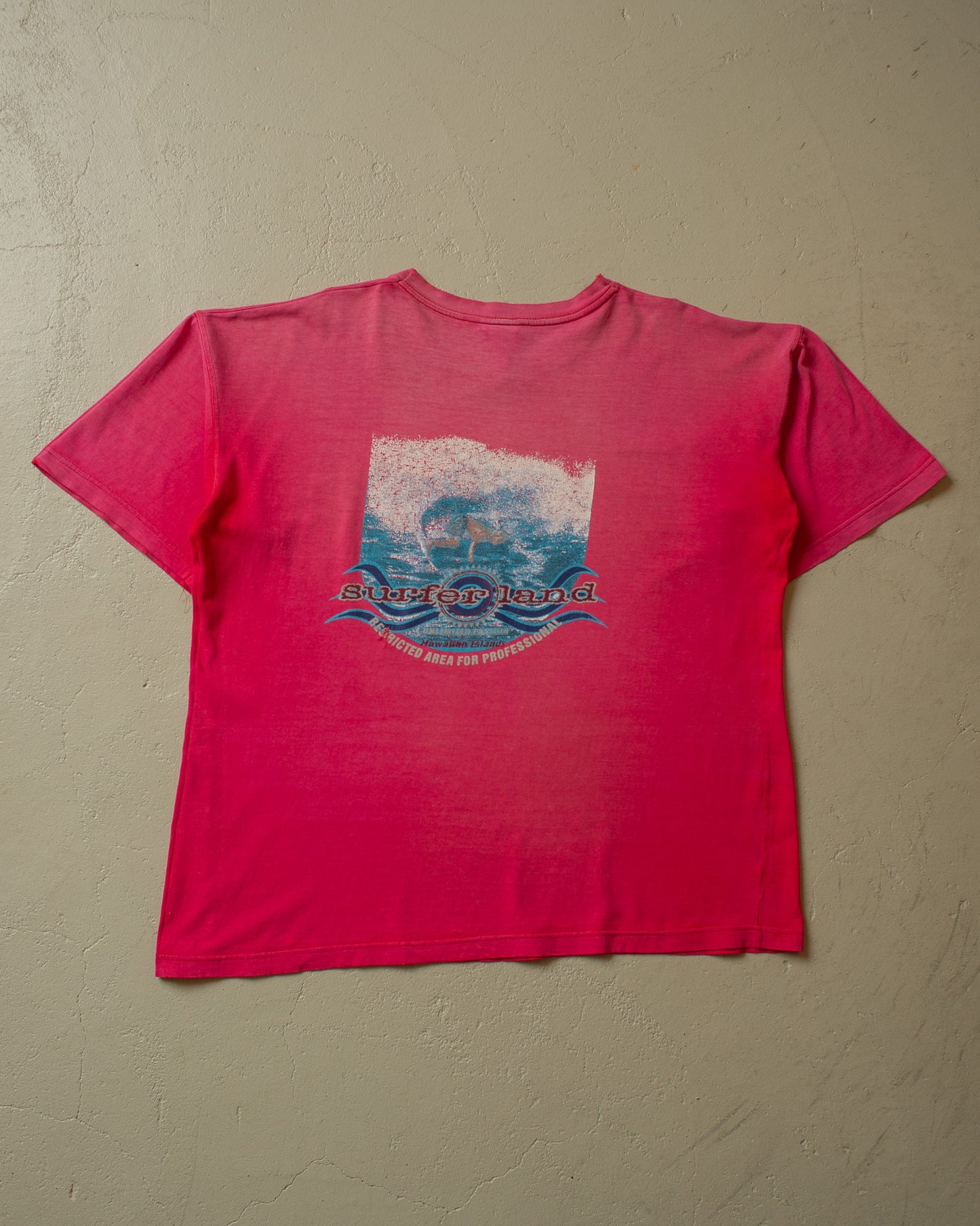 1990s distressed "Wild Surfer Land" T-shirt red - L/XL