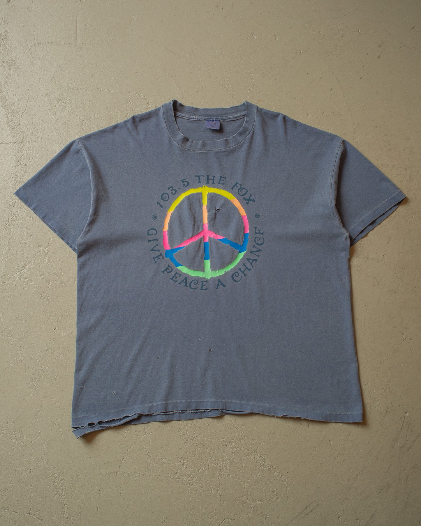 1990s distressed The Fox 103.5 T-shirt blue - XL/XXL