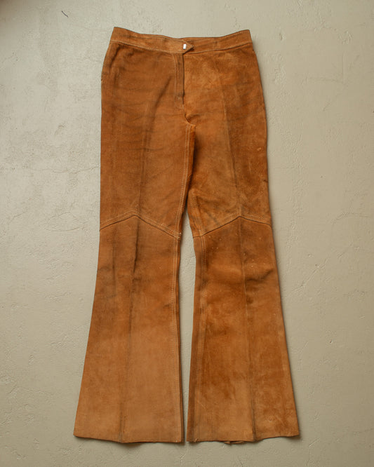 1960s Womens Suede Leather Flared Pants brown - W29,5 L32