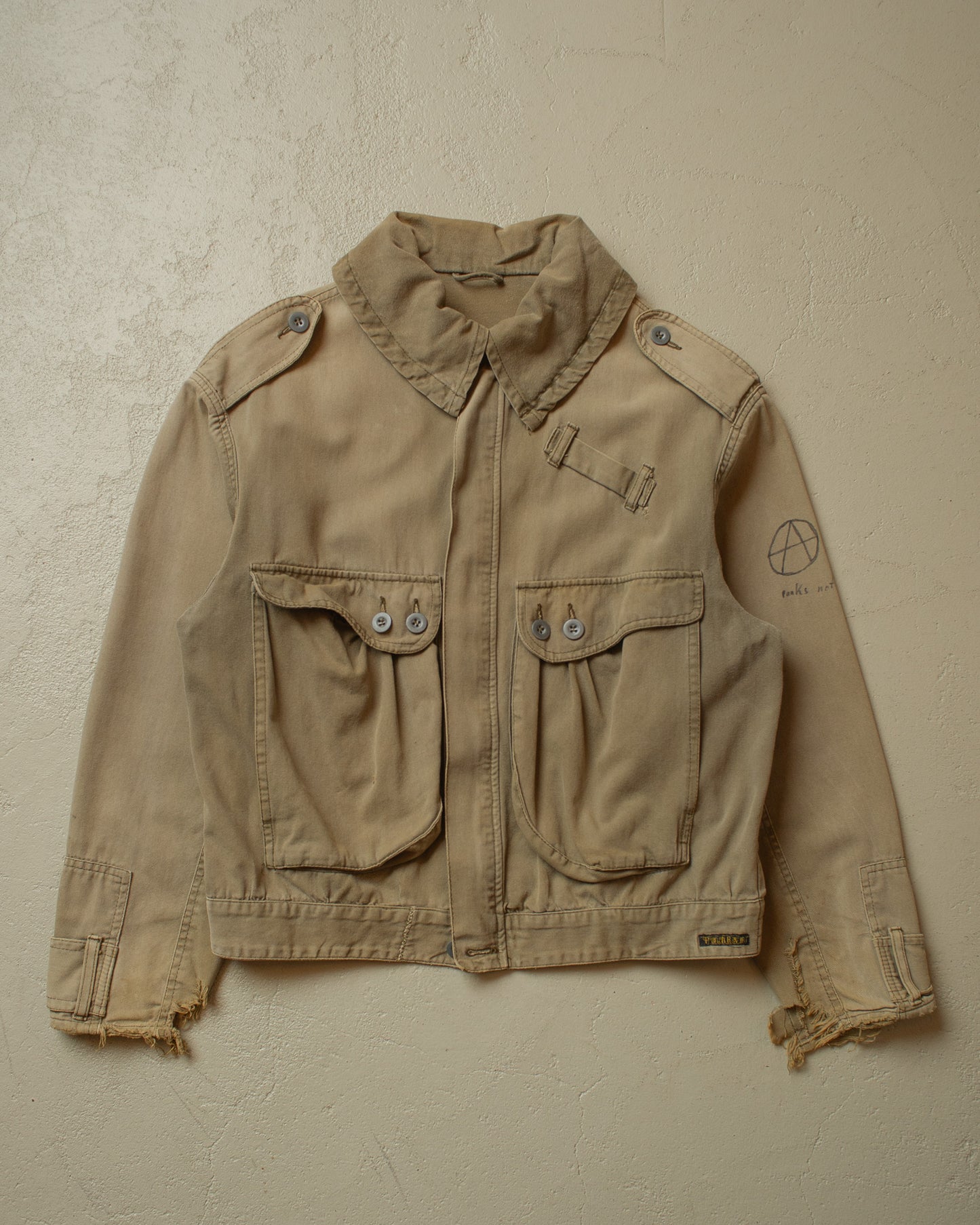 1980s/90s distressed Military Inspired Cotton Jacket khaki - M