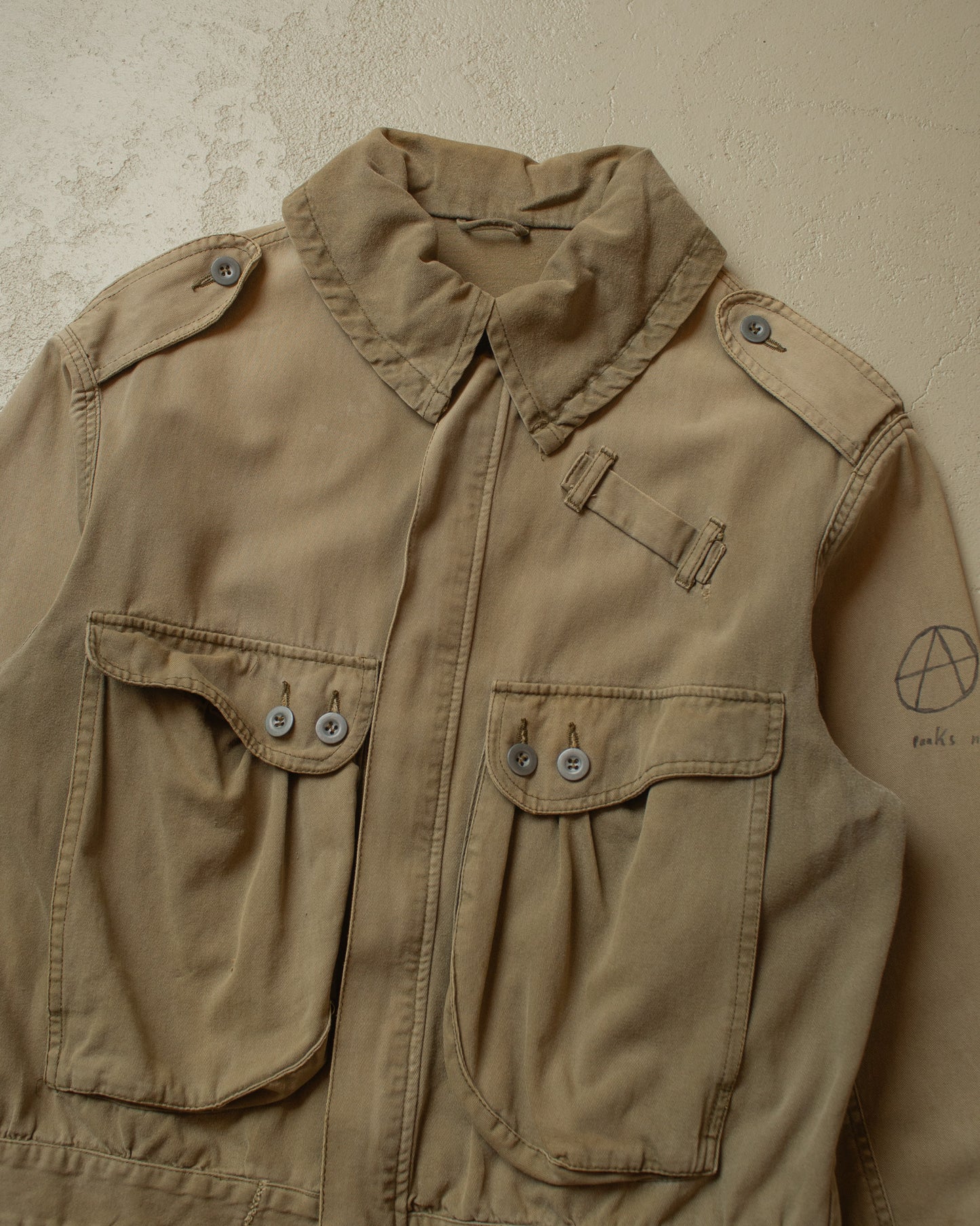 1980s/90s distressed Military Inspired Cotton Jacket khaki - M