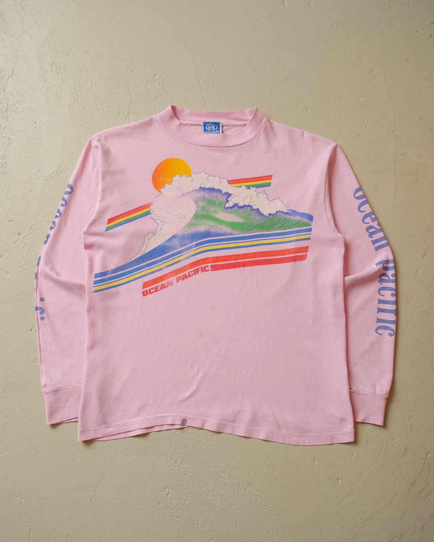 1980s distressed Ocean Pacific "The Wave" Longsleeve pink - M/L