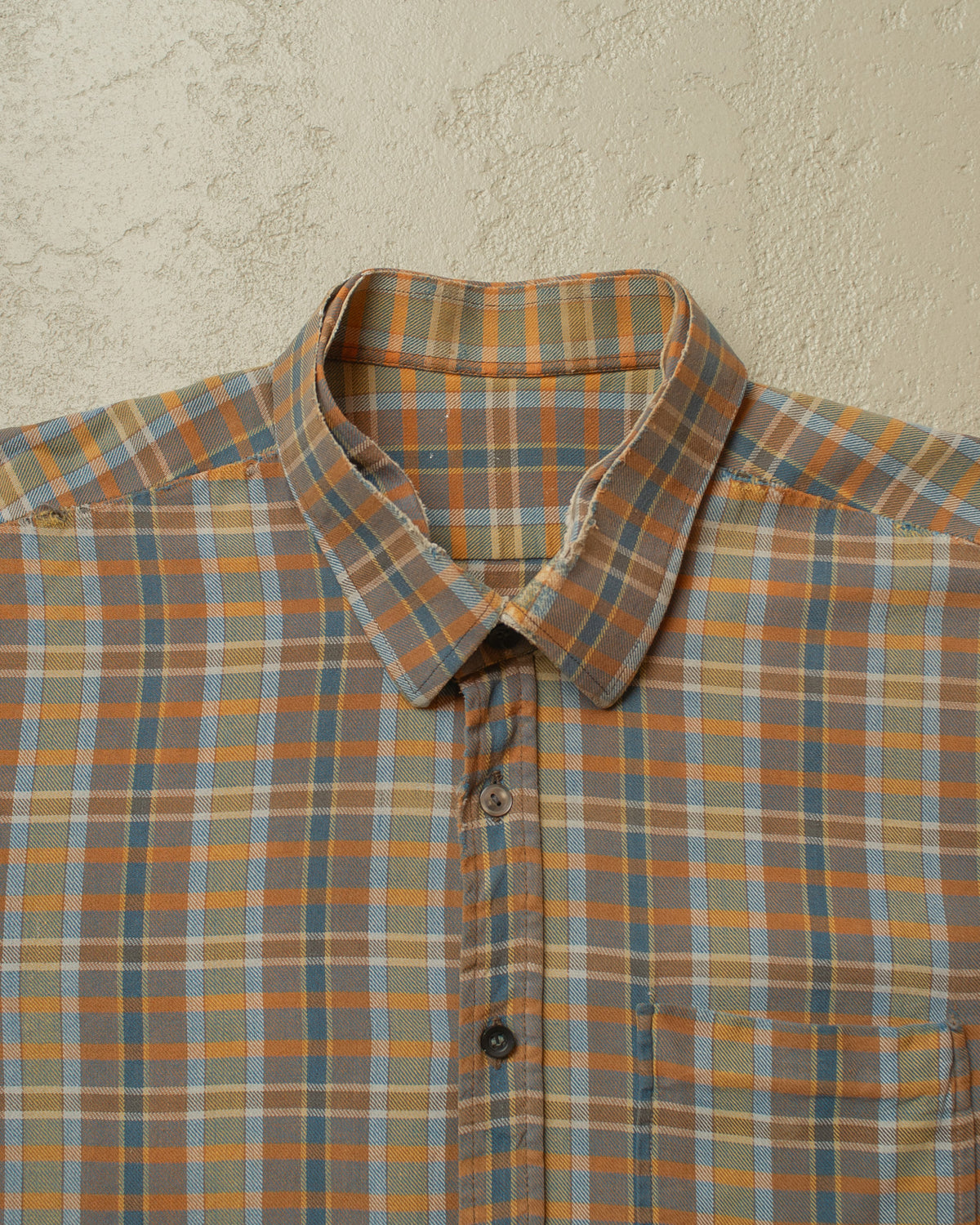 1960s German distressed checkered Cotton Flannel Shirt brown - XL