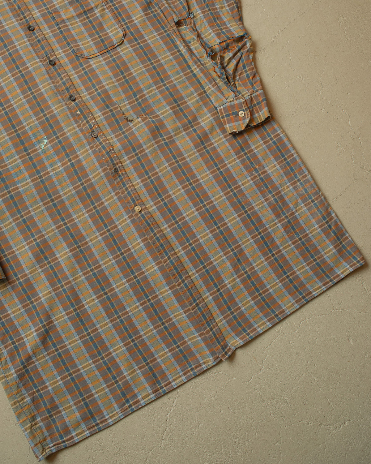 1960s German distressed checkered Cotton Flannel Shirt brown - XL