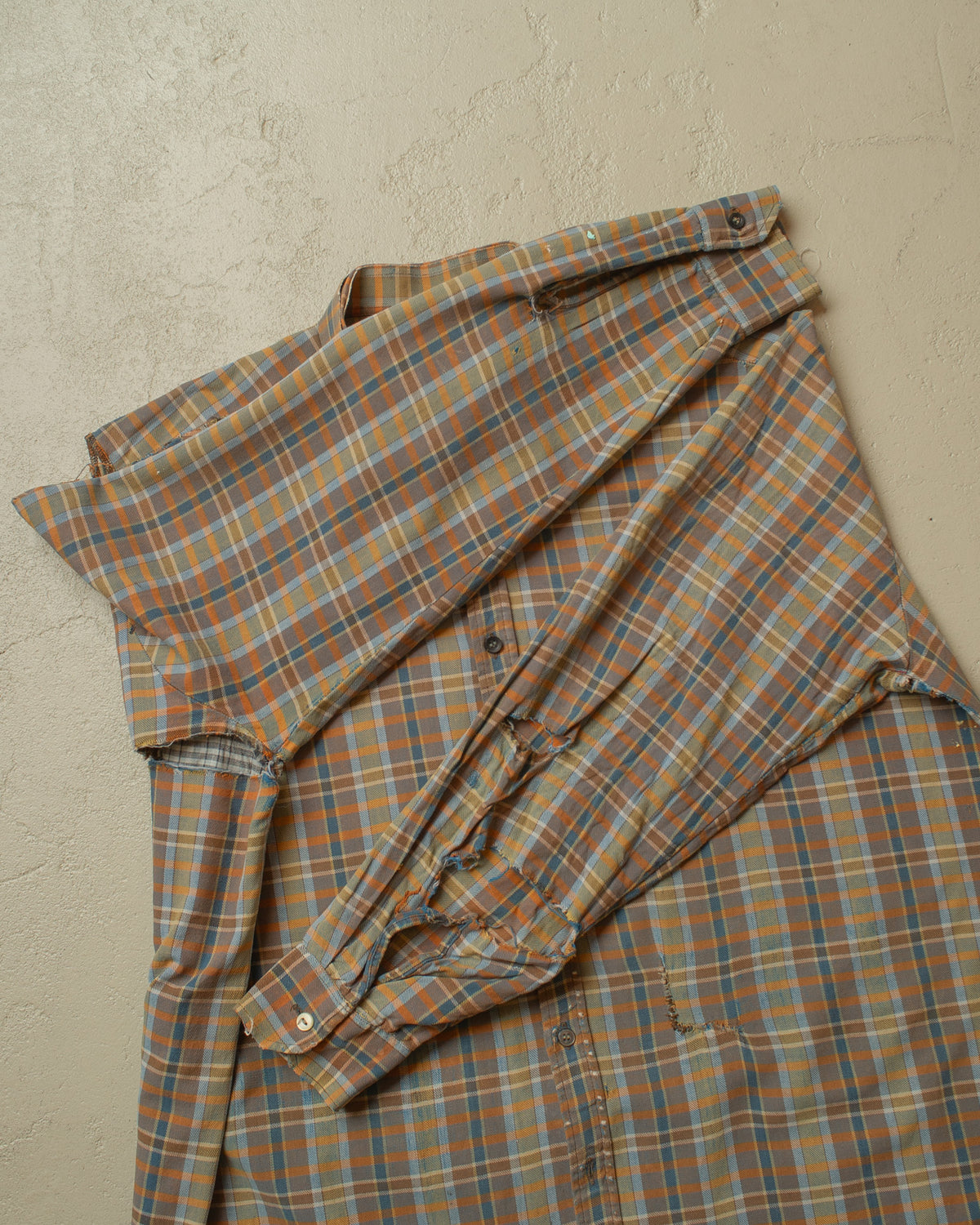 1960s German distressed checkered Cotton Flannel Shirt brown - XL