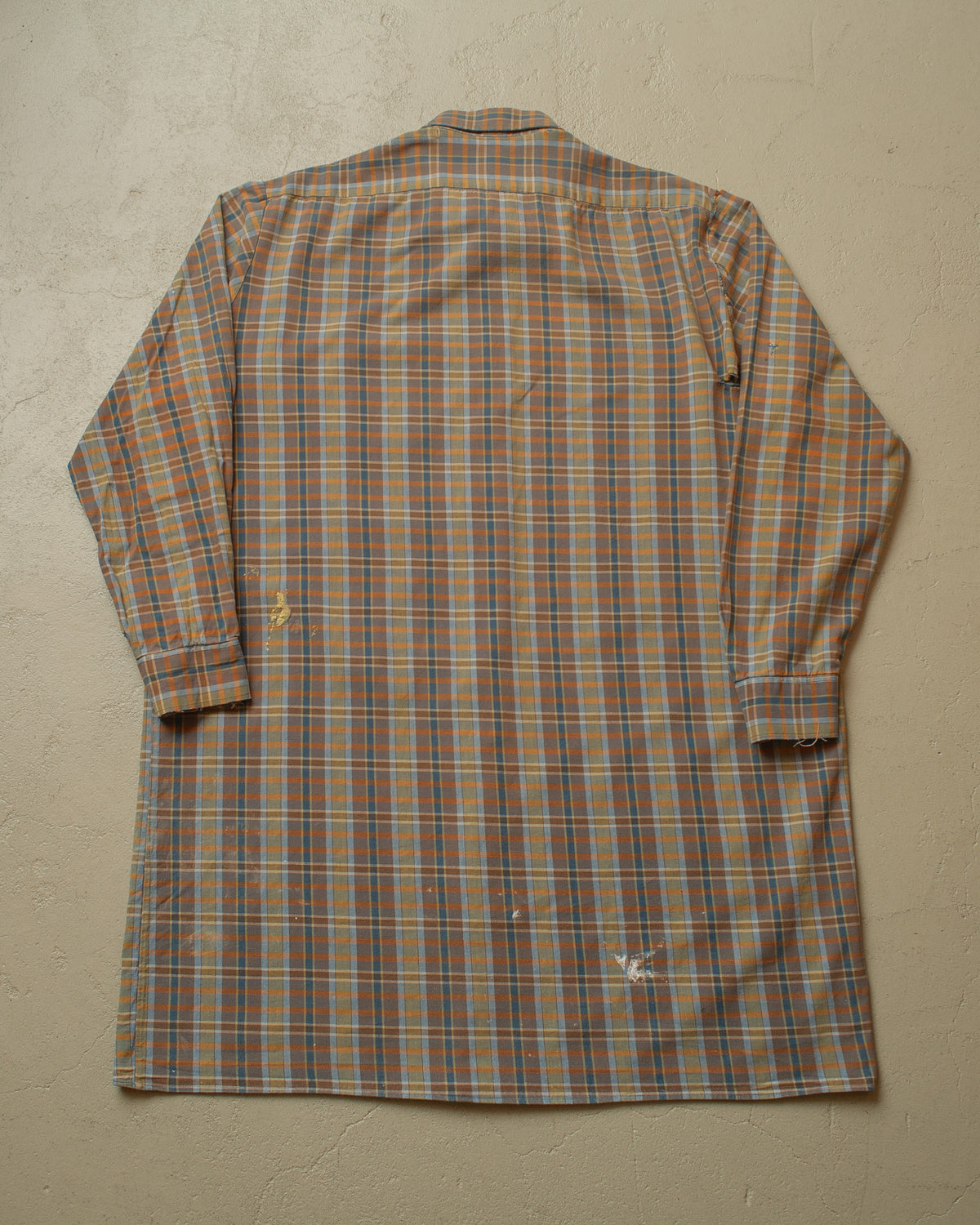 1960s German distressed checkered Cotton Flannel Shirt brown - XL