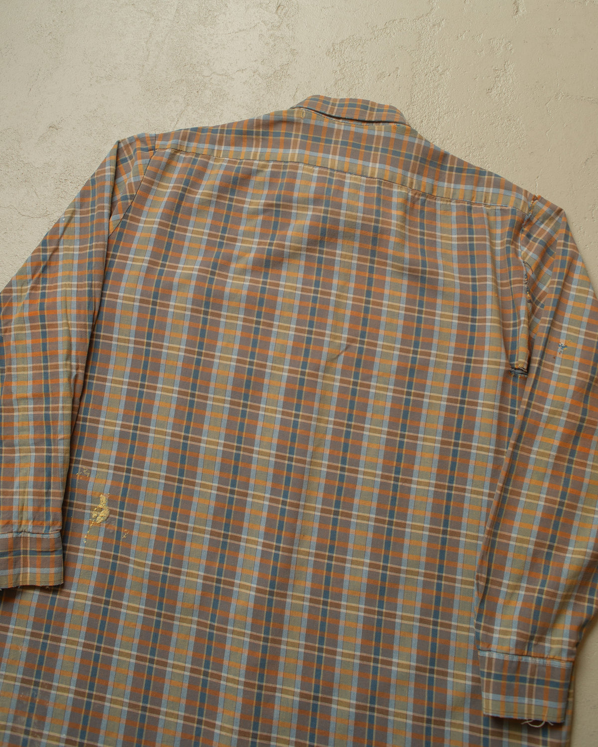 1960s German distressed checkered Cotton Flannel Shirt brown - XL
