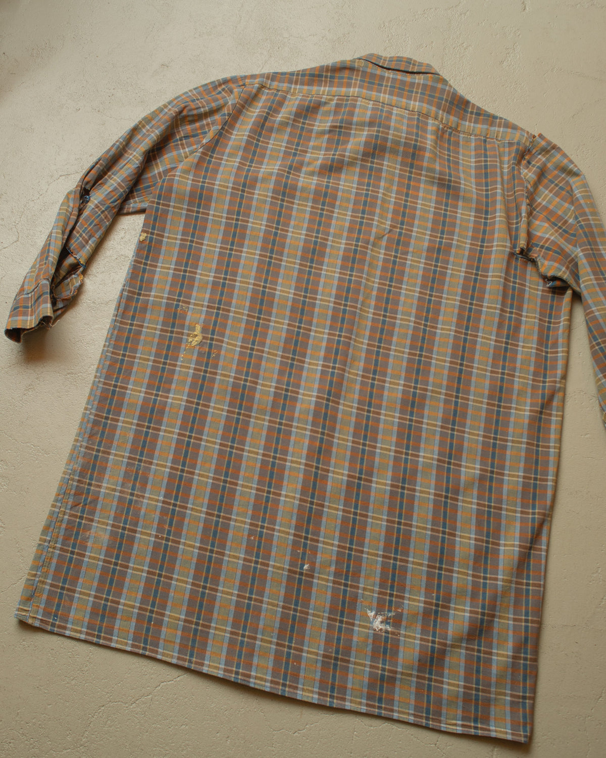 1960s German distressed checkered Cotton Flannel Shirt brown - XL