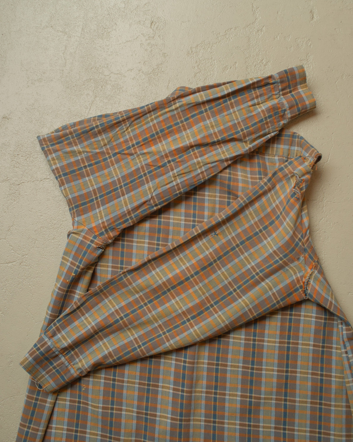 1960s German distressed checkered Cotton Flannel Shirt brown - XL