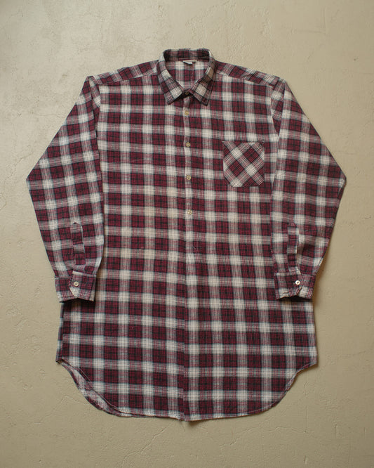 1960s German checkered Cotton Flannel Pullover Shirt burgundy - XL/XXL