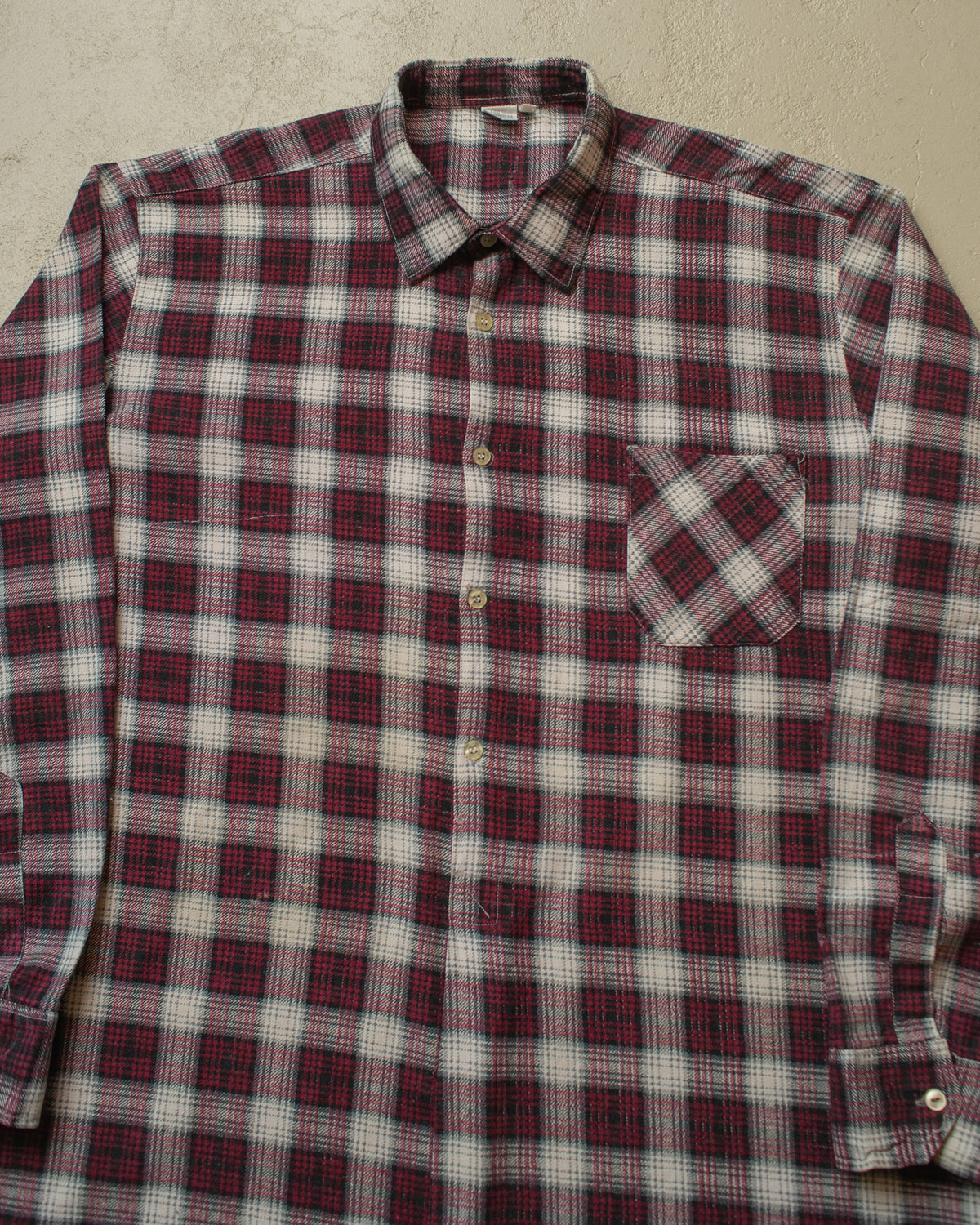 1960s German checkered Cotton Flannel Pullover Shirt burgundy - XL/XXL