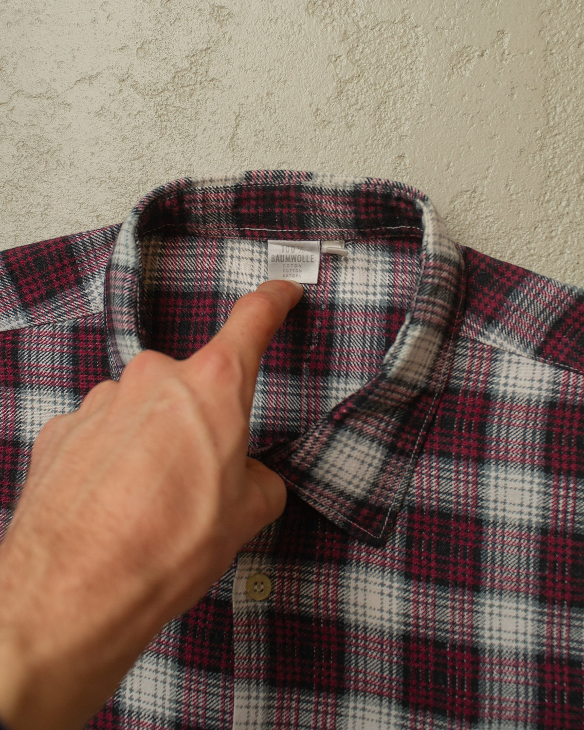 1960s German checkered Cotton Flannel Pullover Shirt burgundy - XL/XXL