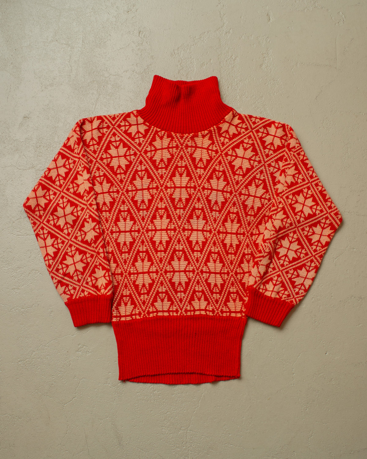 1940s/50s German Womens Wool Pattern Knit Sweater orange - M/L