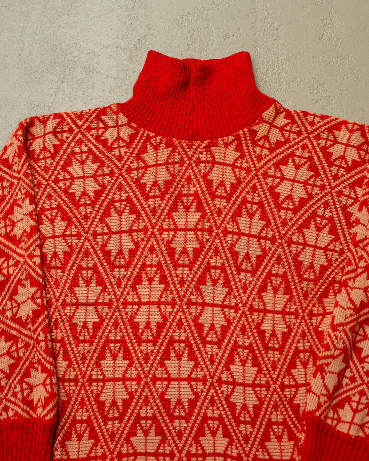 1940s/50s German Womens Wool Pattern Knit Sweater orange - M/L