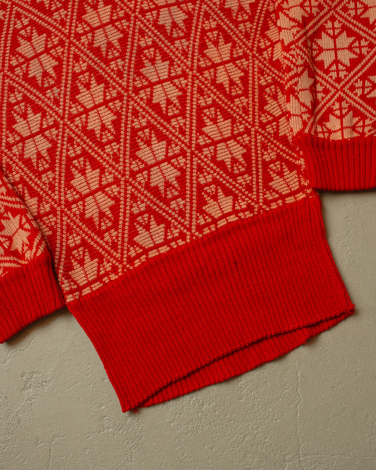 1940s/50s German Womens Wool Pattern Knit Sweater orange - M/L