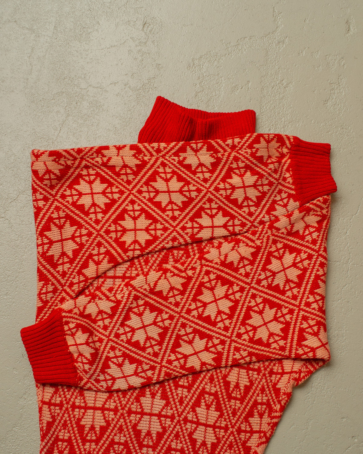 1940s/50s German Womens Wool Pattern Knit Sweater orange - M/L