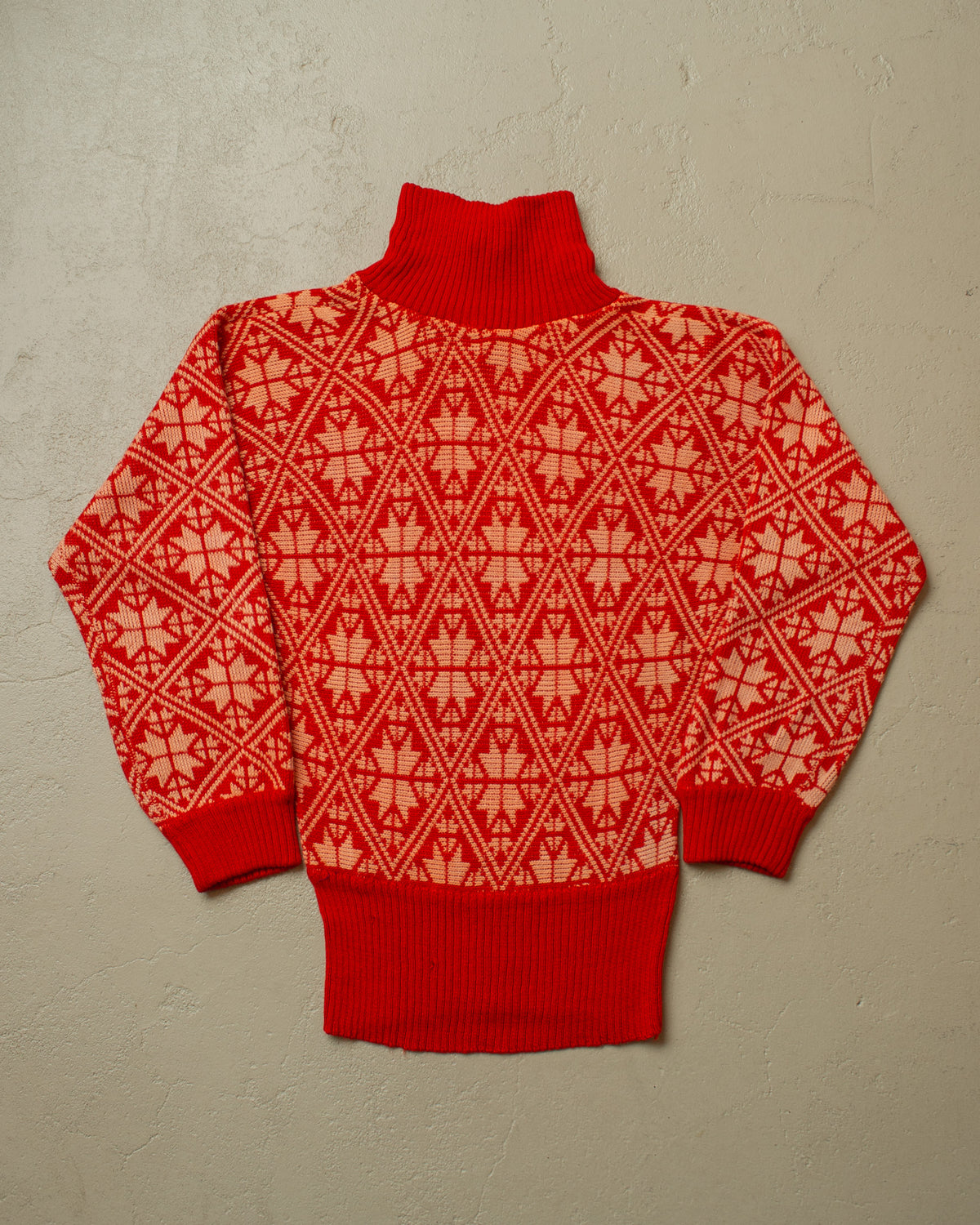 1940s/50s German Womens Wool Pattern Knit Sweater orange - M/L