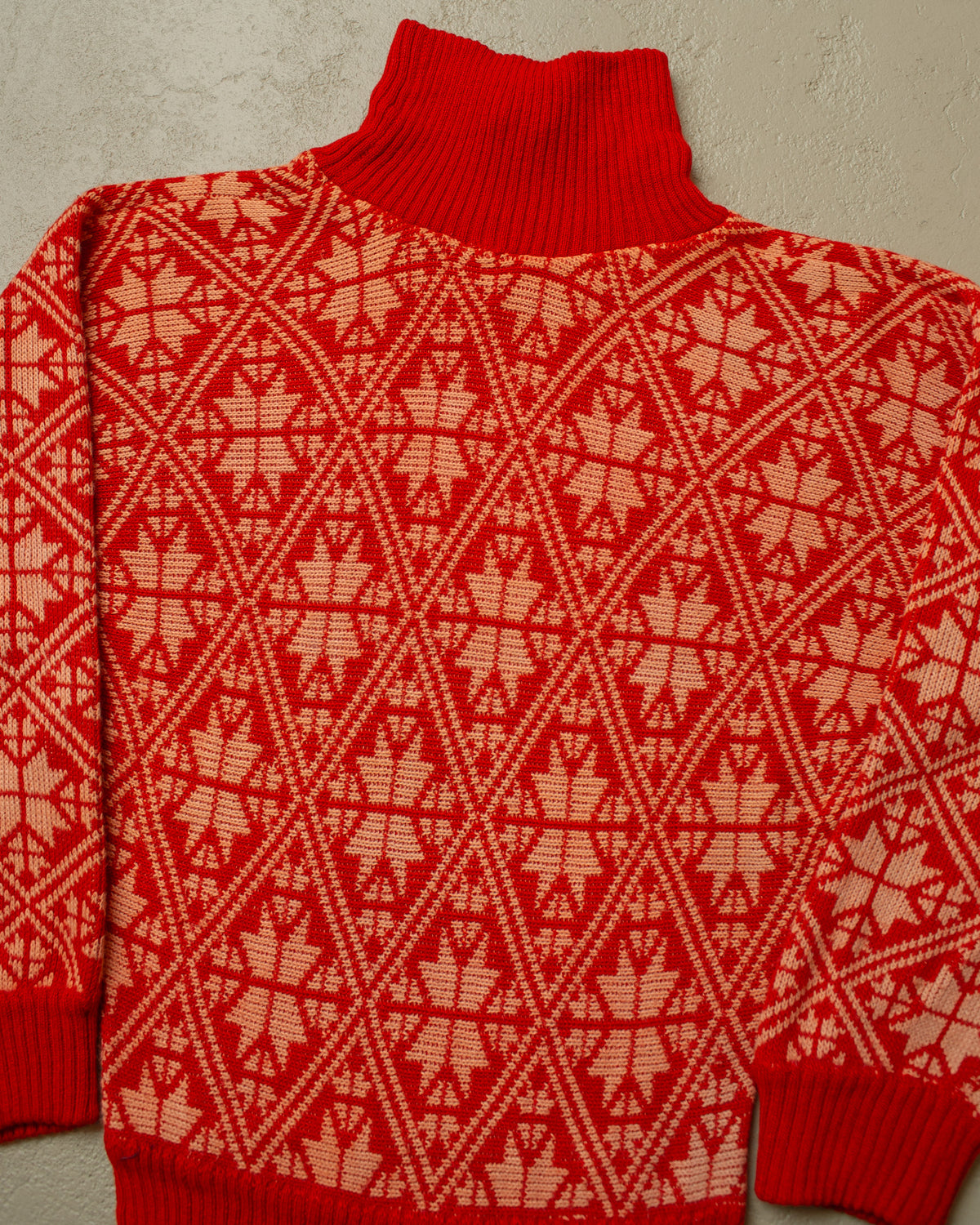 1940s/50s German Womens Wool Pattern Knit Sweater orange - M/L