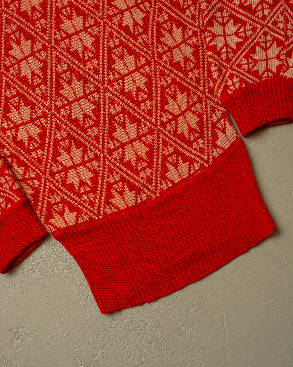 1940s/50s German Womens Wool Pattern Knit Sweater orange - M/L