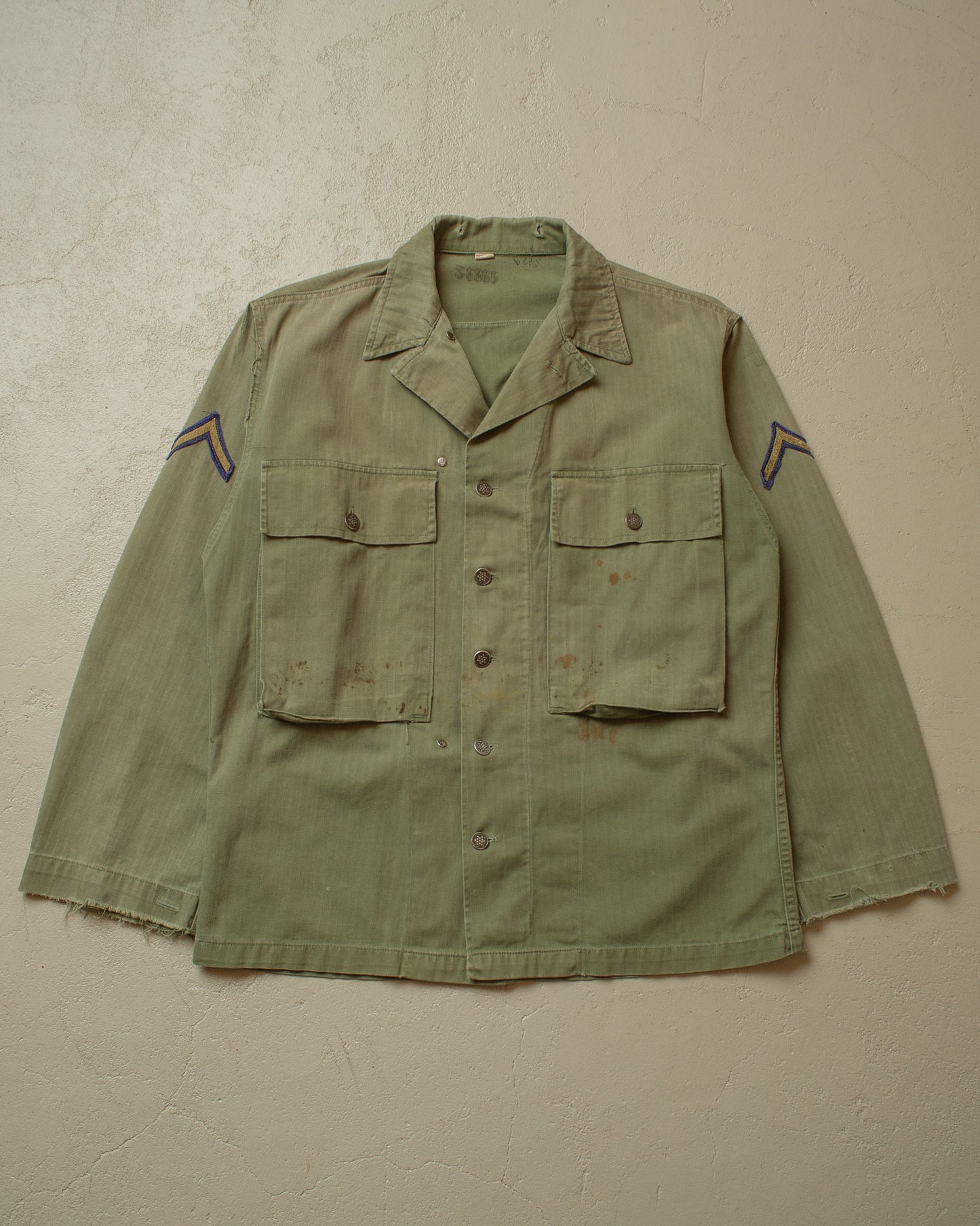 1940s WW2 US Army HBT Shirt green (Gas Flap) - XL