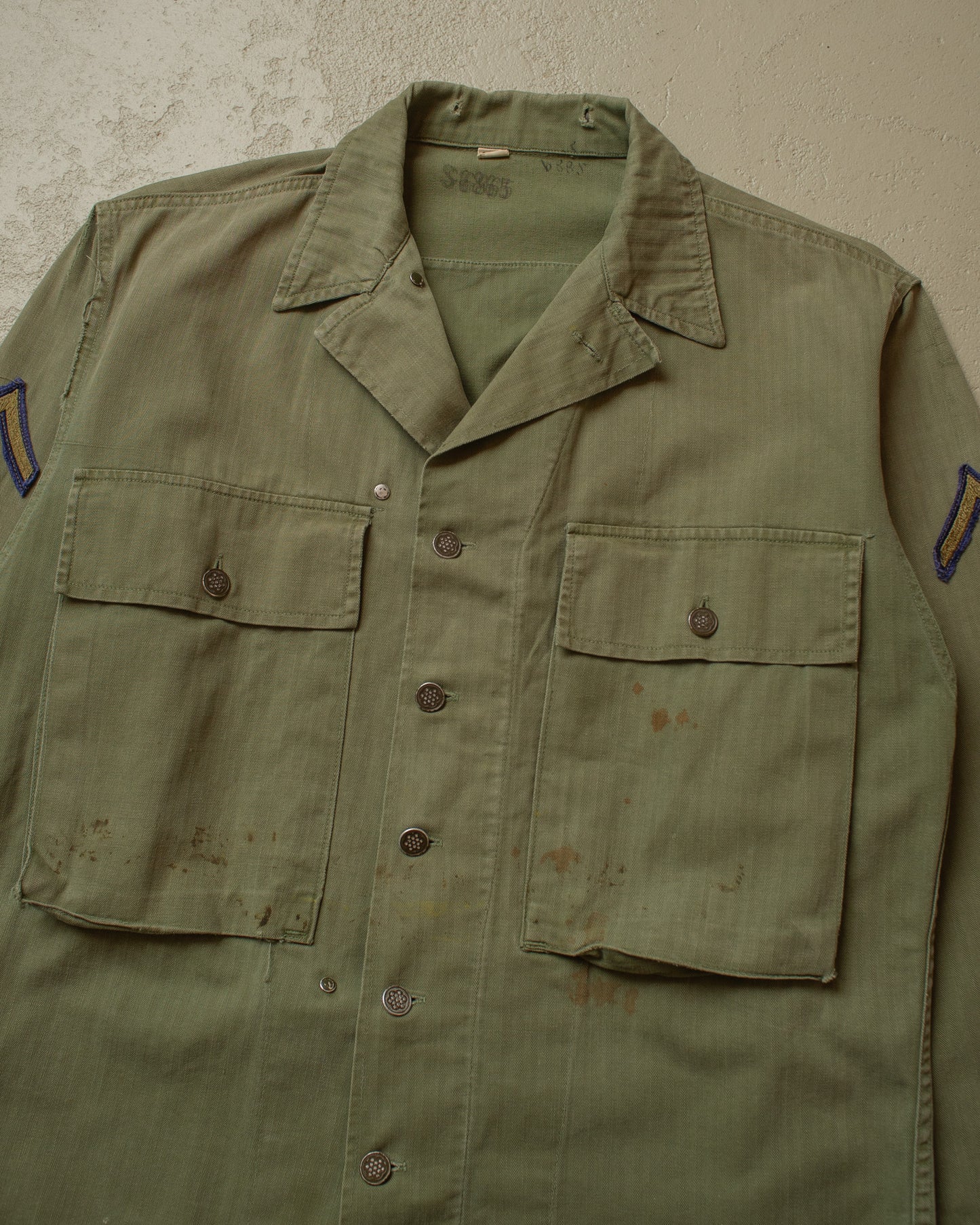 1940s WW2 US Army HBT Shirt green (Gas Flap) - XL
